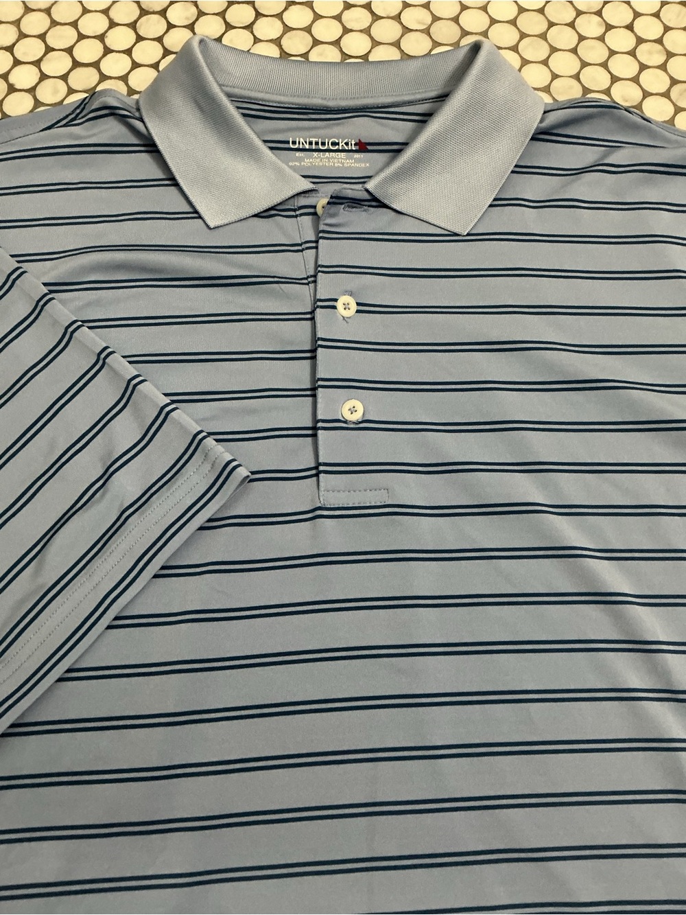 UNTUCKit Performance Polo Shirt XL Blue Navy Striped Short Sleeve